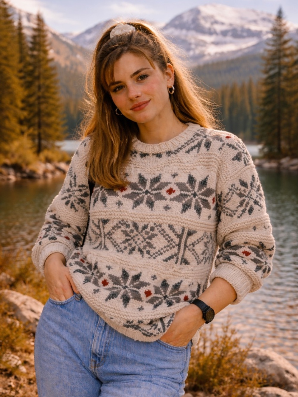 The Limited Cream and Black Patterned Sweater